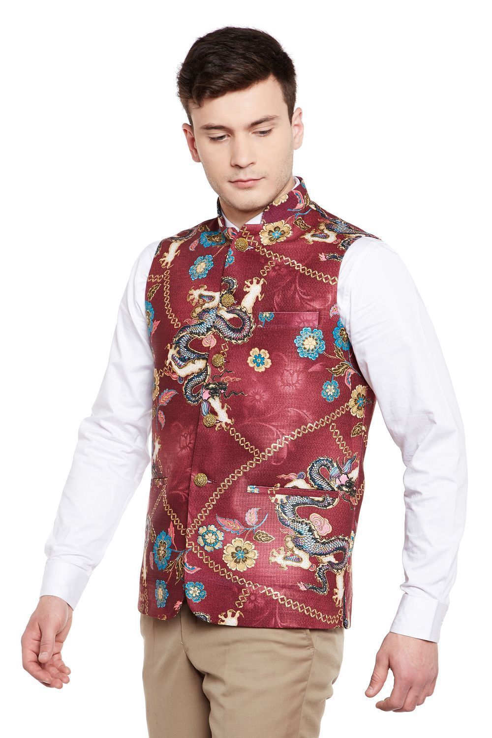 Imported Rayon MulticolouRed Nehru Jacket