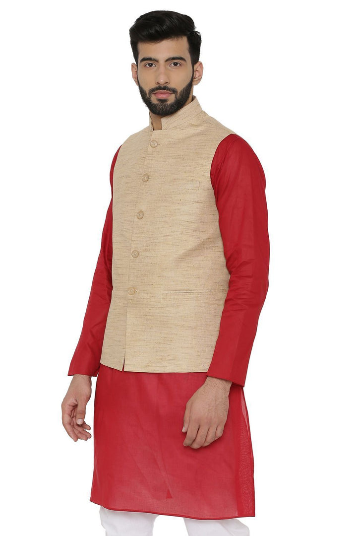Cotton  Beige Nehru Jacket