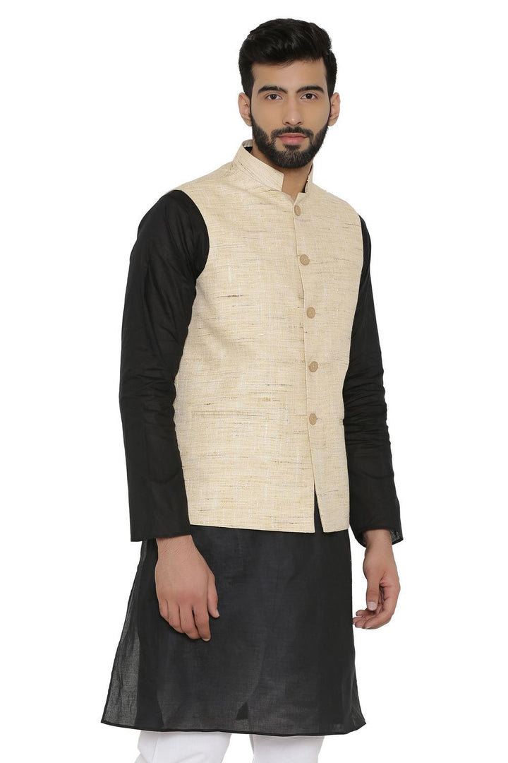 Cotton  Beige Nehru Jacket