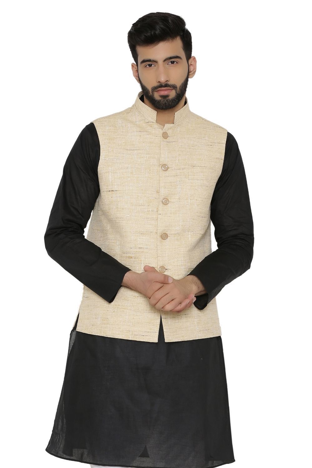 Cotton  Beige Nehru Jacket