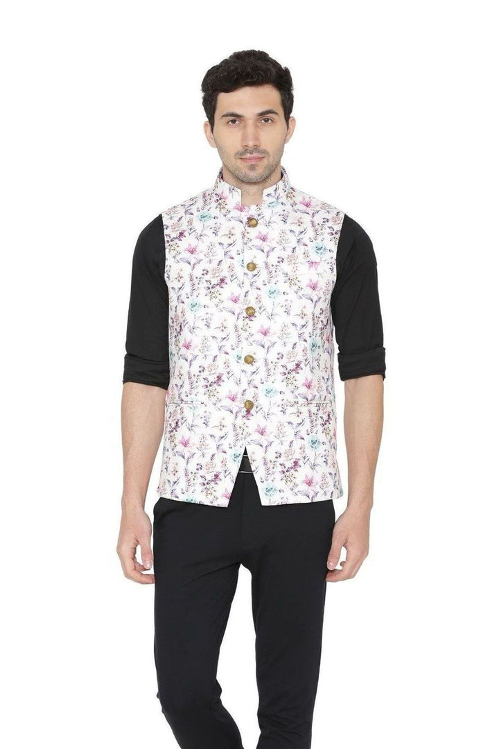 Rayon Fabric MulticolouRed Nehru Jacket