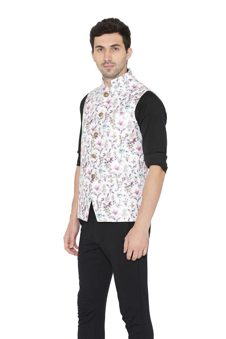 Rayon Fabric MulticolouRed Nehru Jacket