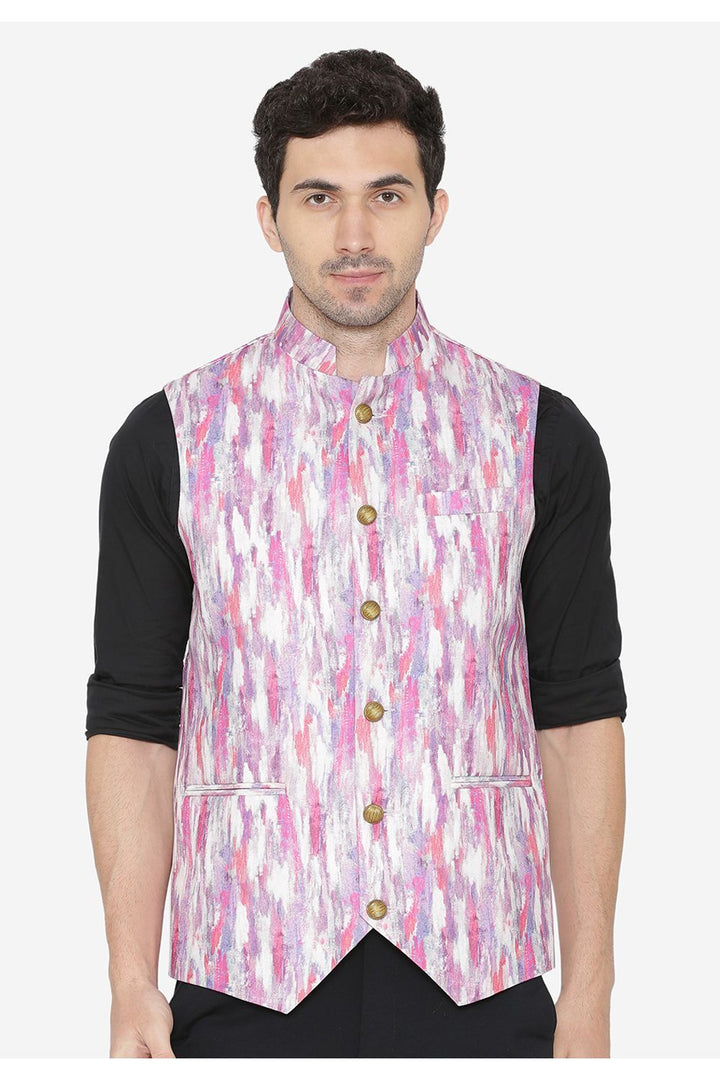 Polyester Pink Modi Nehru Jacket