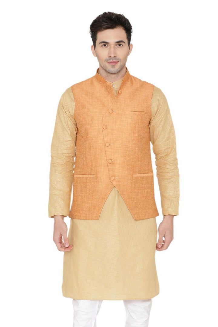Banarasi Rayon Cotton Orange Nehru Jacket
