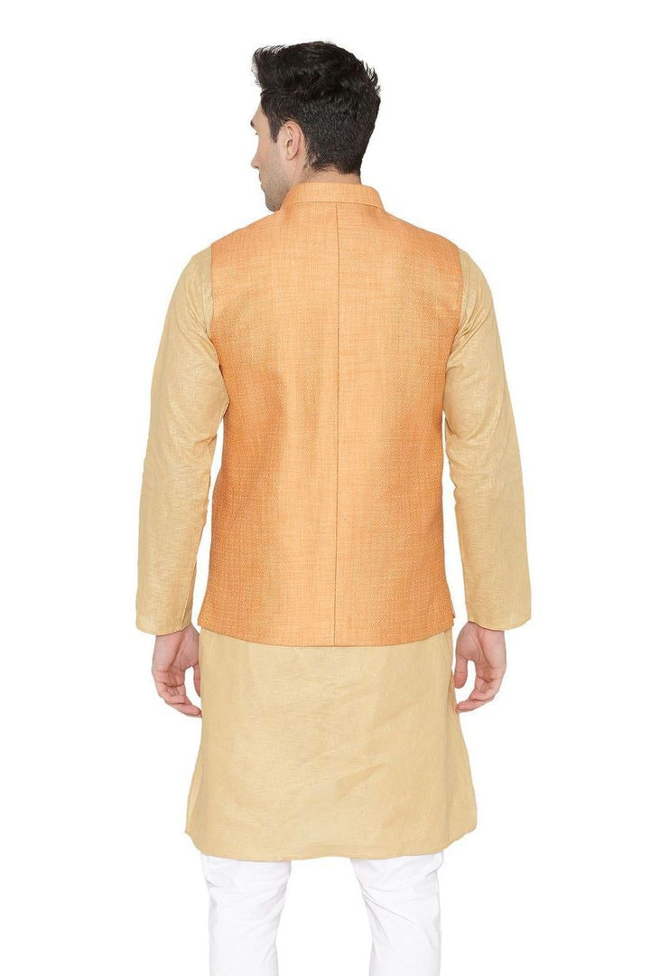 Banarasi Rayon Cotton Orange Nehru Jacket