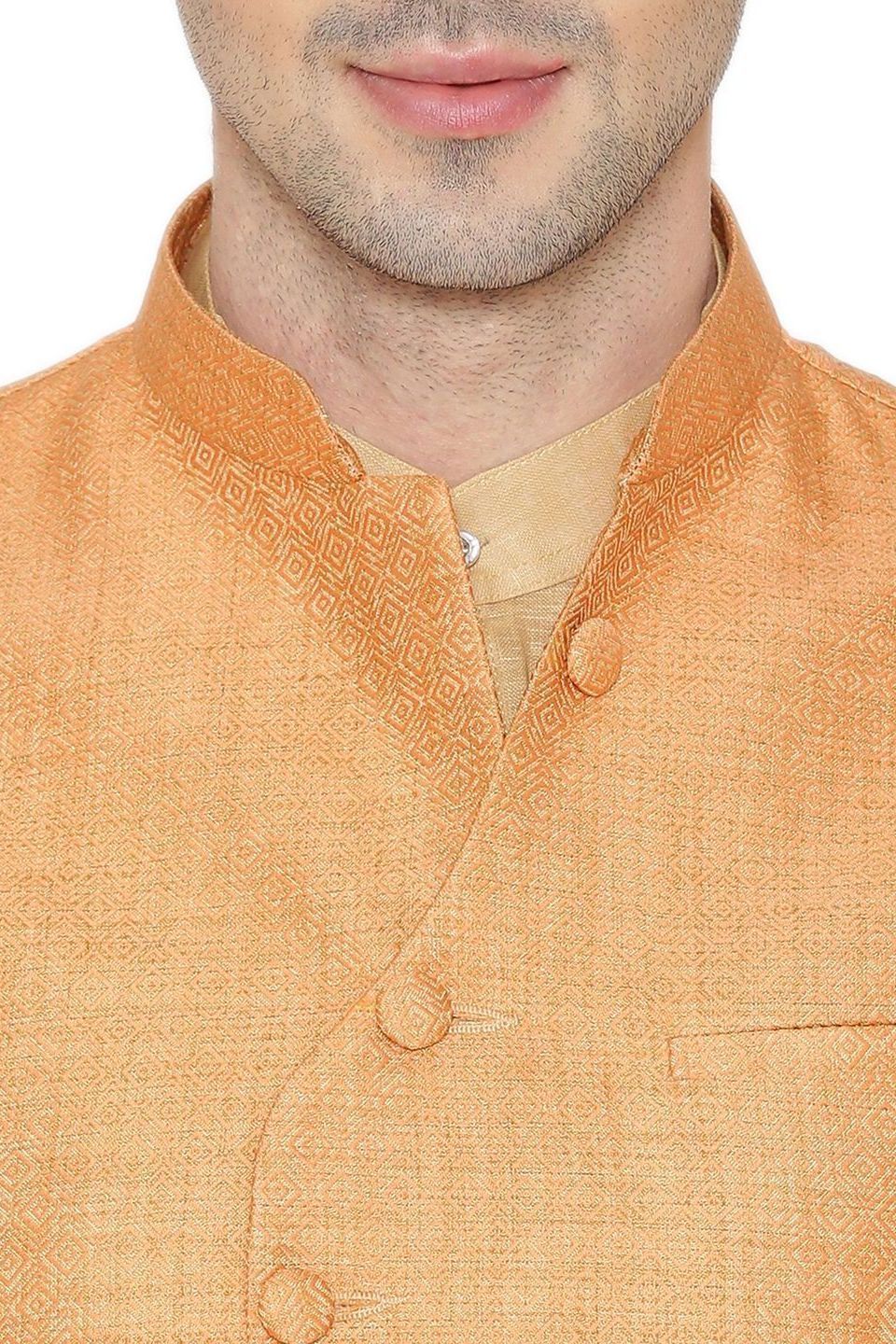 Banarasi Rayon Cotton Orange Nehru Jacket