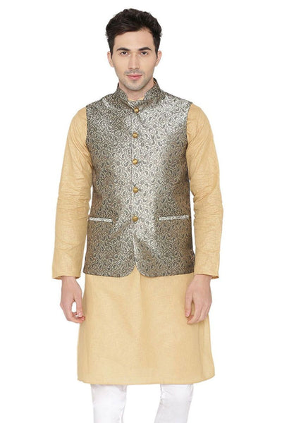 Banarasi Rayon Cotton Gray Nehru Jacket