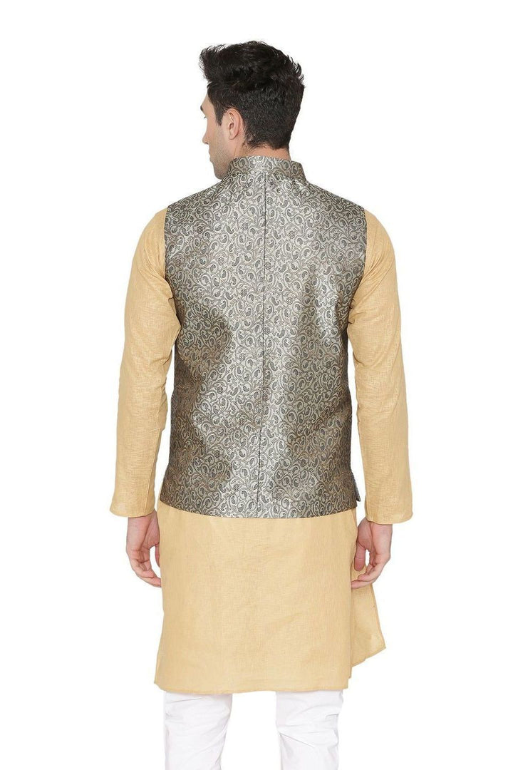Banarasi Rayon Cotton Gray Nehru Jacket