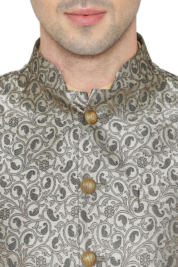 Banarasi Rayon Cotton Gray Nehru Jacket