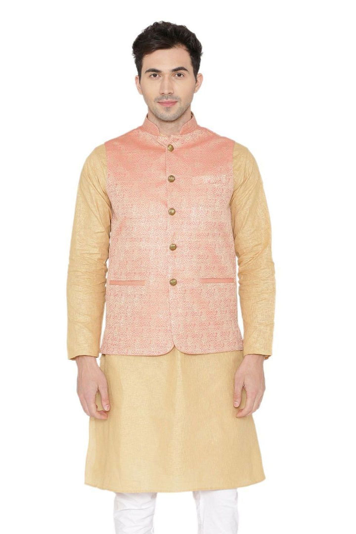 Banarasi Rayon Cotton Pink Nehru Jacket