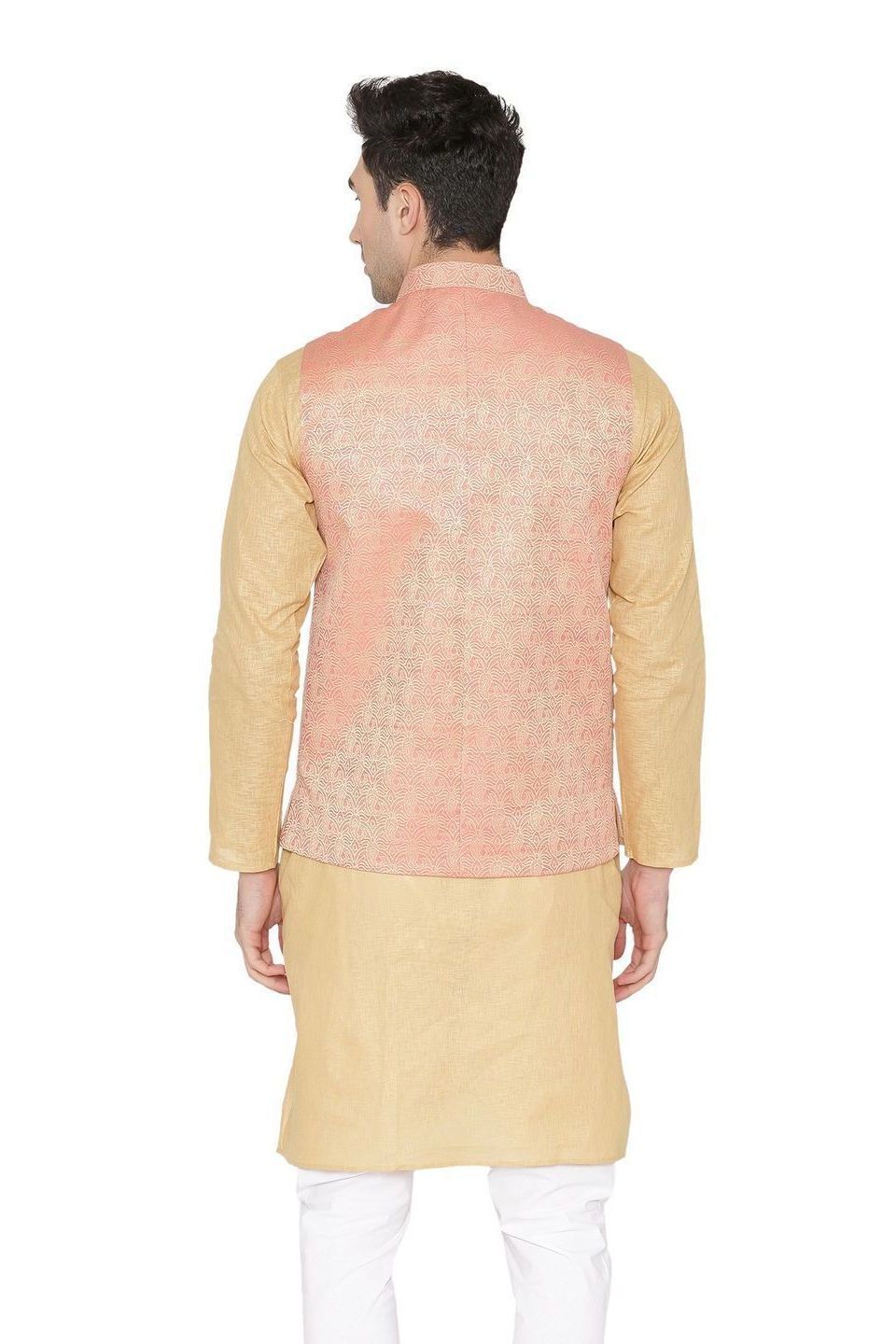 Banarasi Rayon Cotton Pink Nehru Jacket