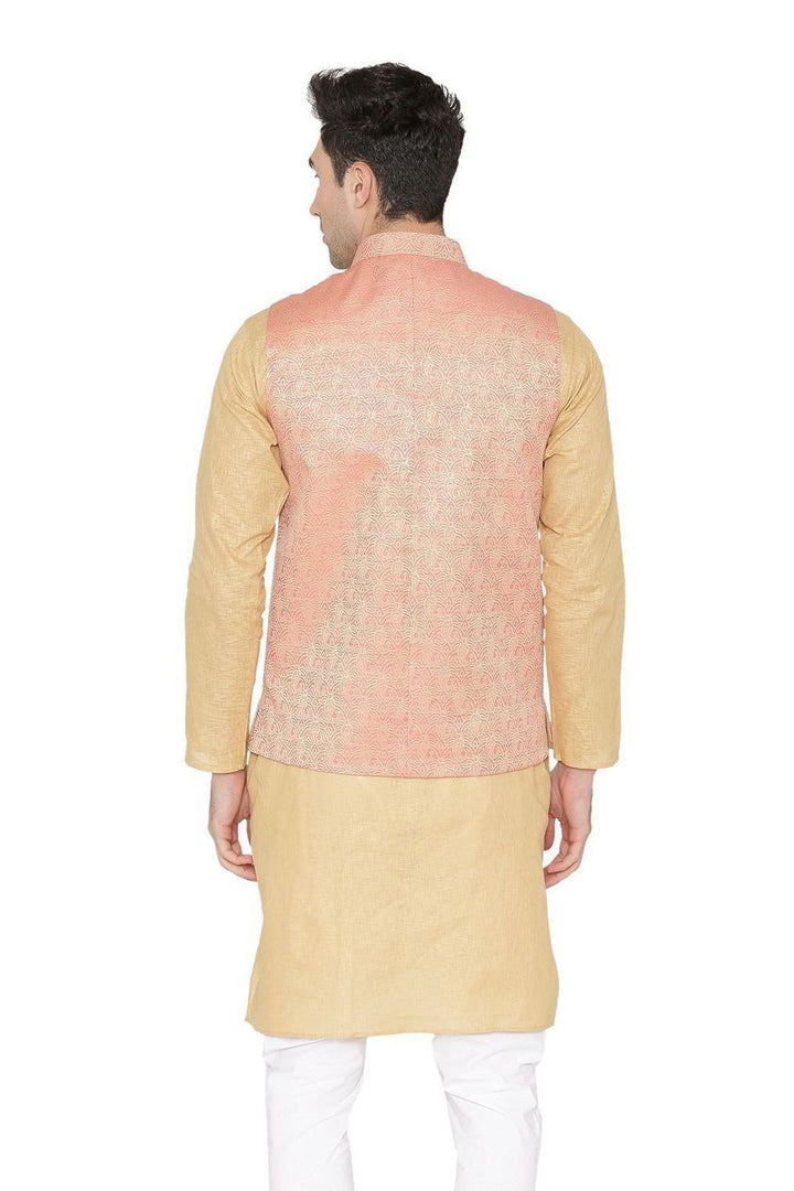 Banarasi Rayon Cotton Pink Nehru Jacket