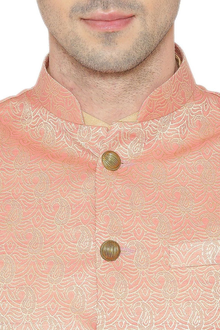 Banarasi Rayon Cotton Pink Nehru Jacket