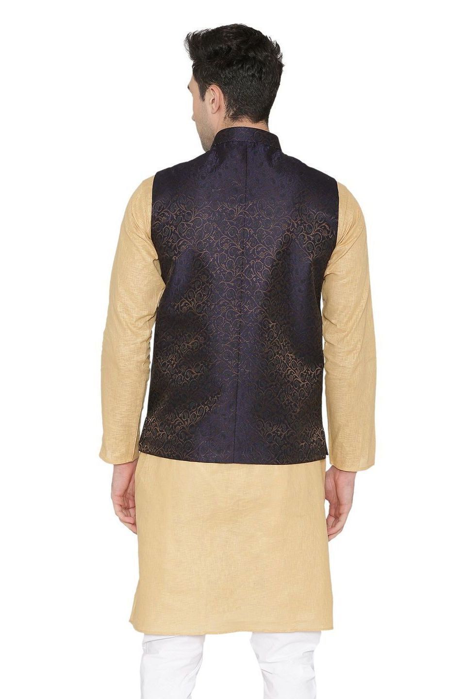 Banarasi Rayon Cotton Black Nehru Jacket