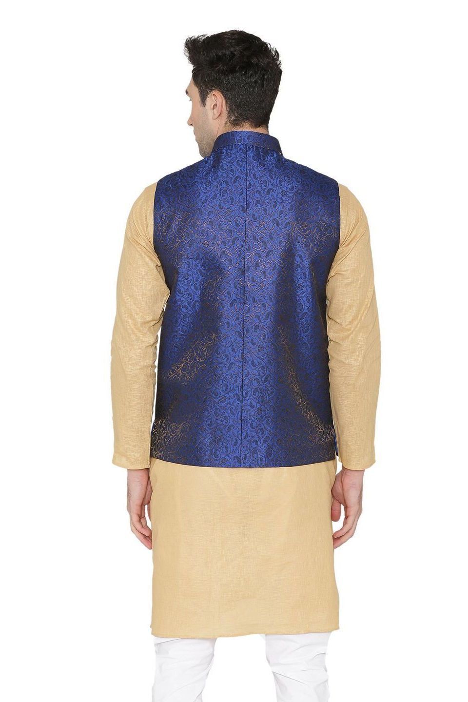 Banarasi Rayon Cotton Blue Nehru Jacket