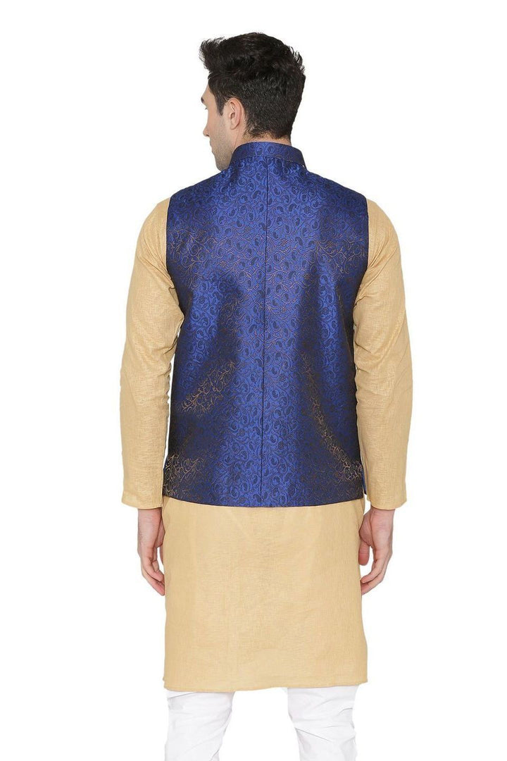 Banarasi Rayon Cotton Blue Nehru Jacket