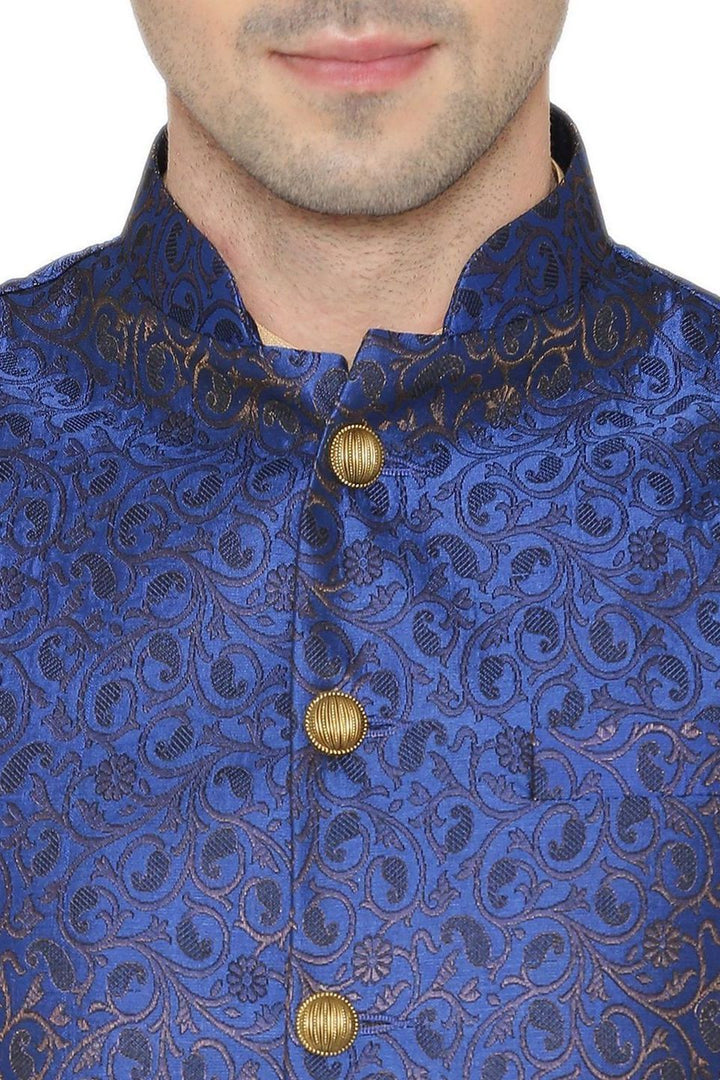 Banarasi Rayon Cotton Blue Nehru Jacket