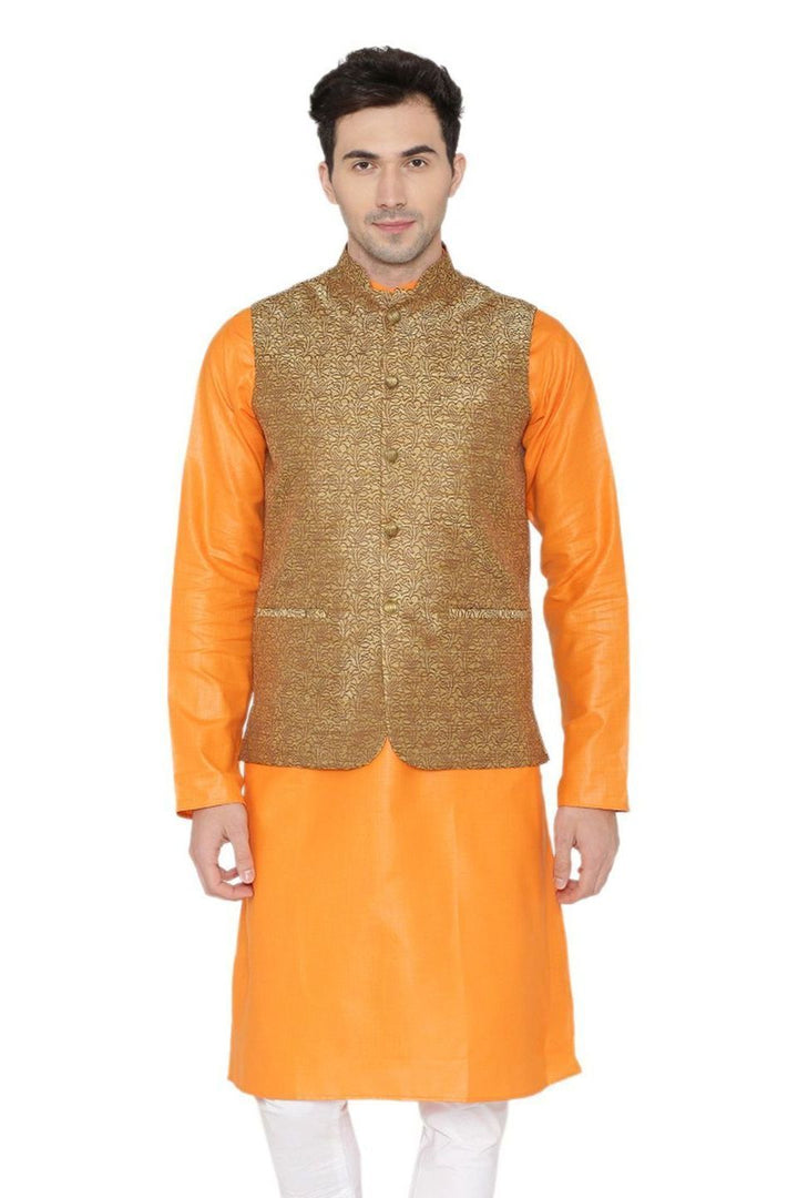Banarasi Rayon Cotton Brown Nehru Jacket