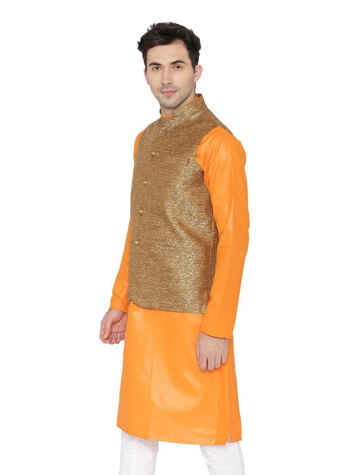 Banarasi Rayon Cotton Brown Nehru Jacket