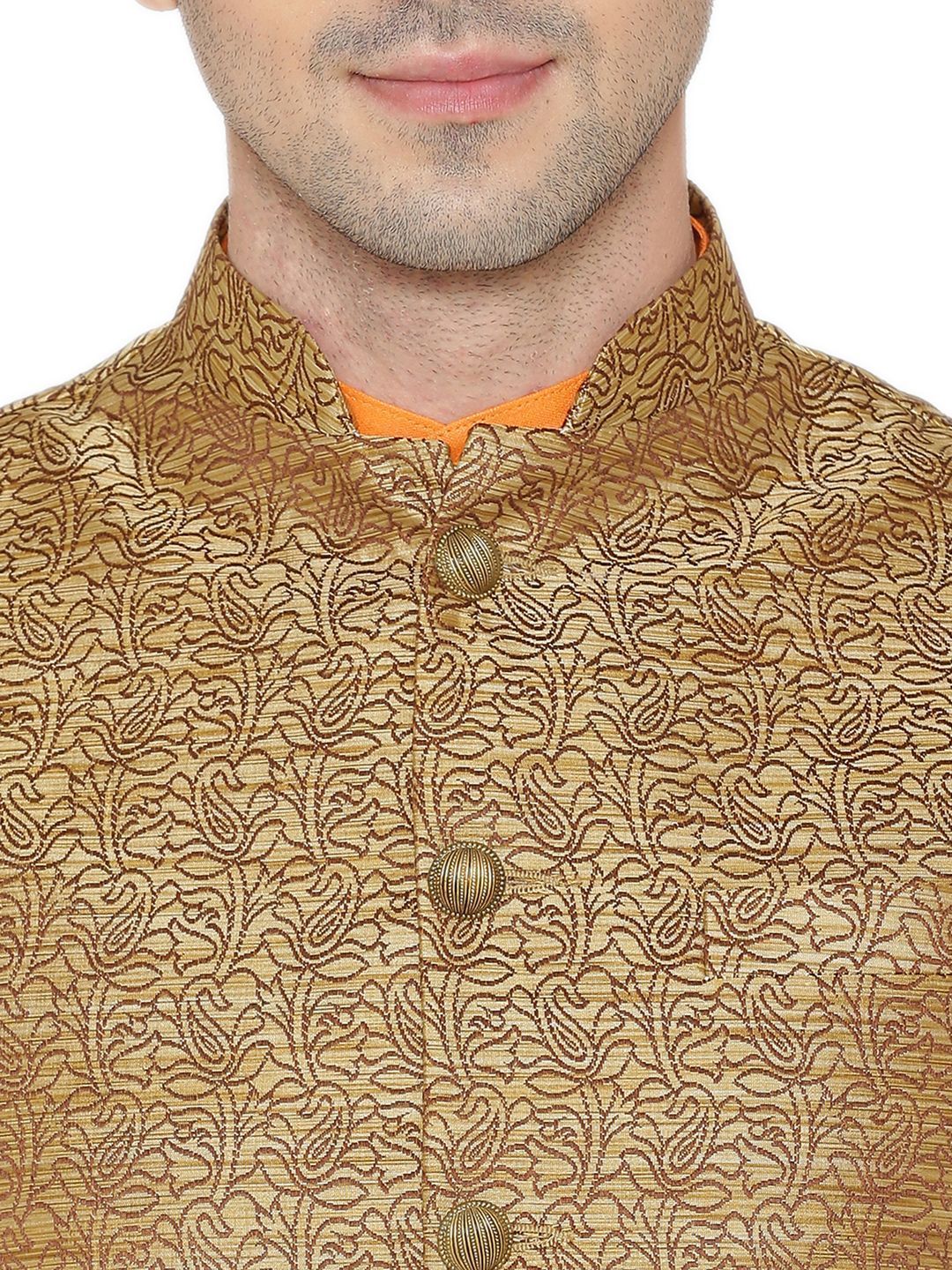 Banarasi Rayon Cotton Brown Nehru Jacket