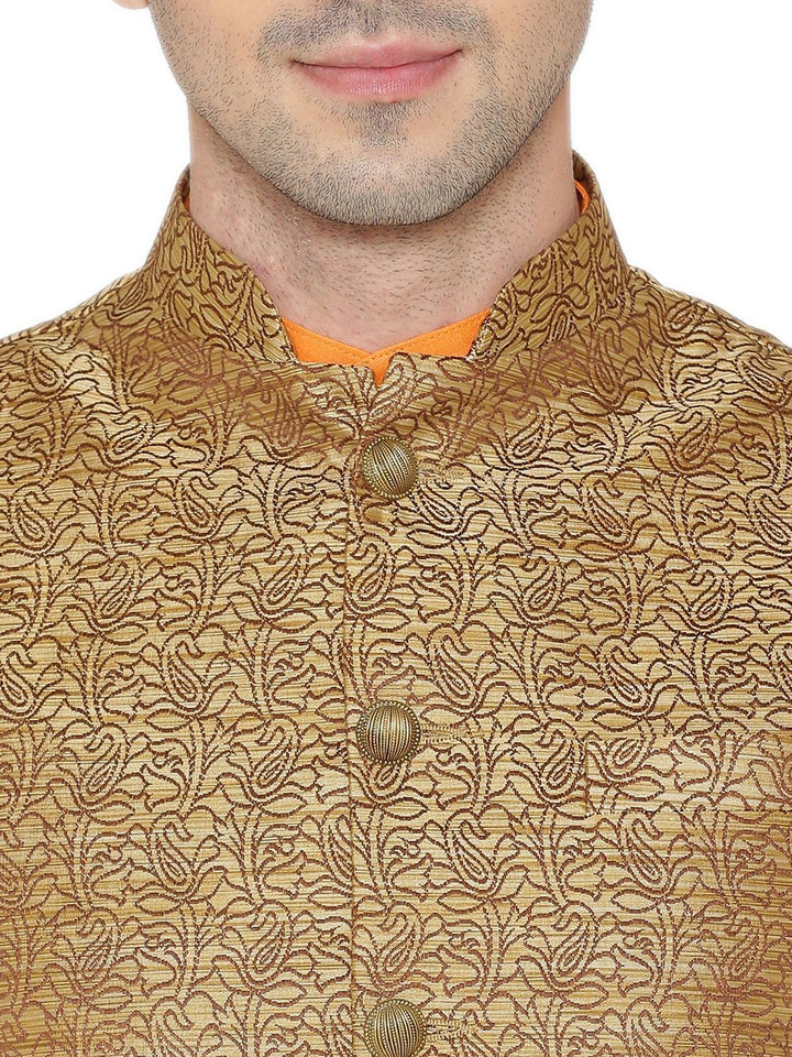 Banarasi Rayon Cotton Brown Nehru Jacket