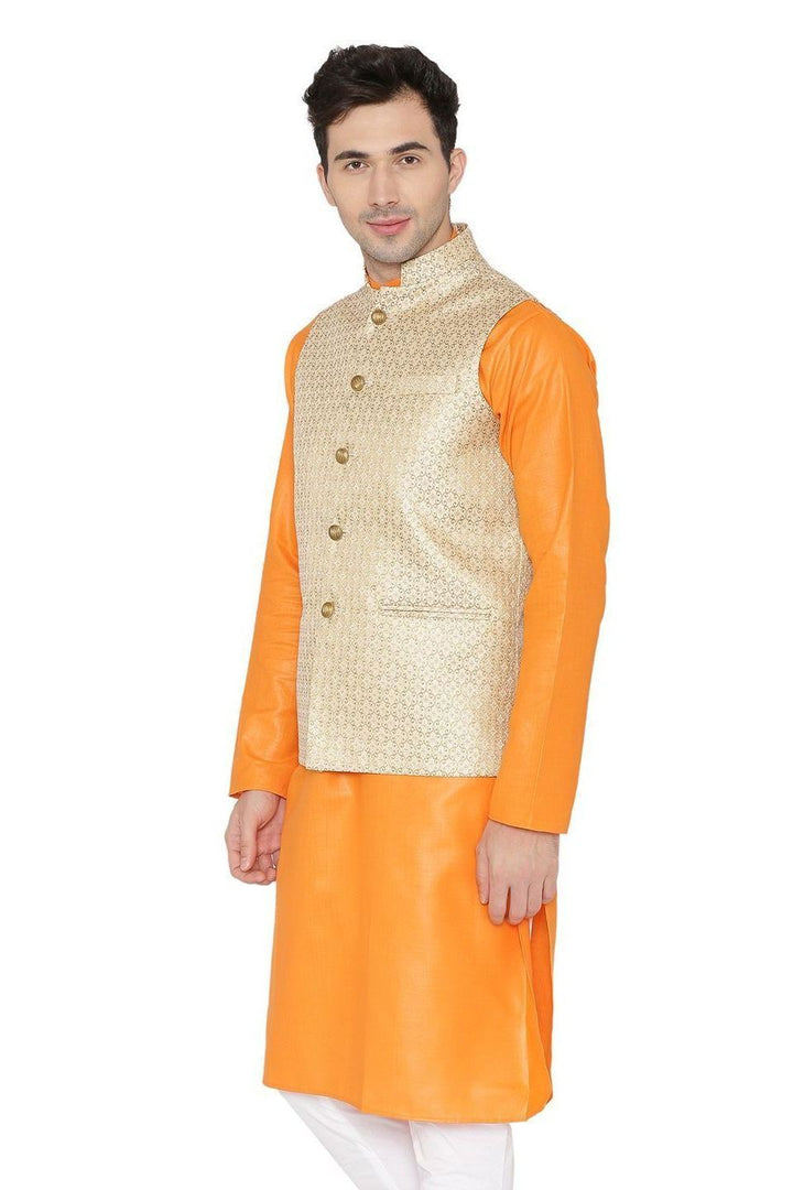 Banarasi Rayon Cotton Beige Nehru Jacket