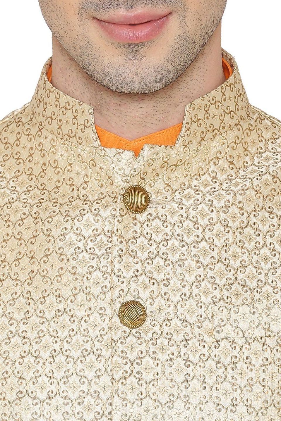 Banarasi Rayon Cotton Beige Nehru Jacket