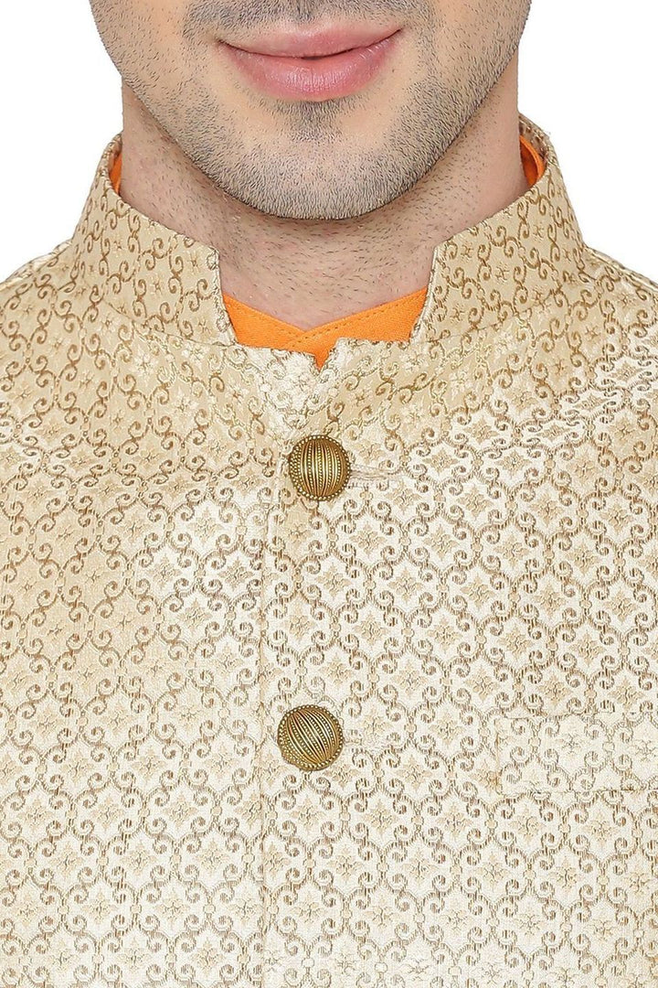 Banarasi Rayon Cotton Beige Nehru Jacket
