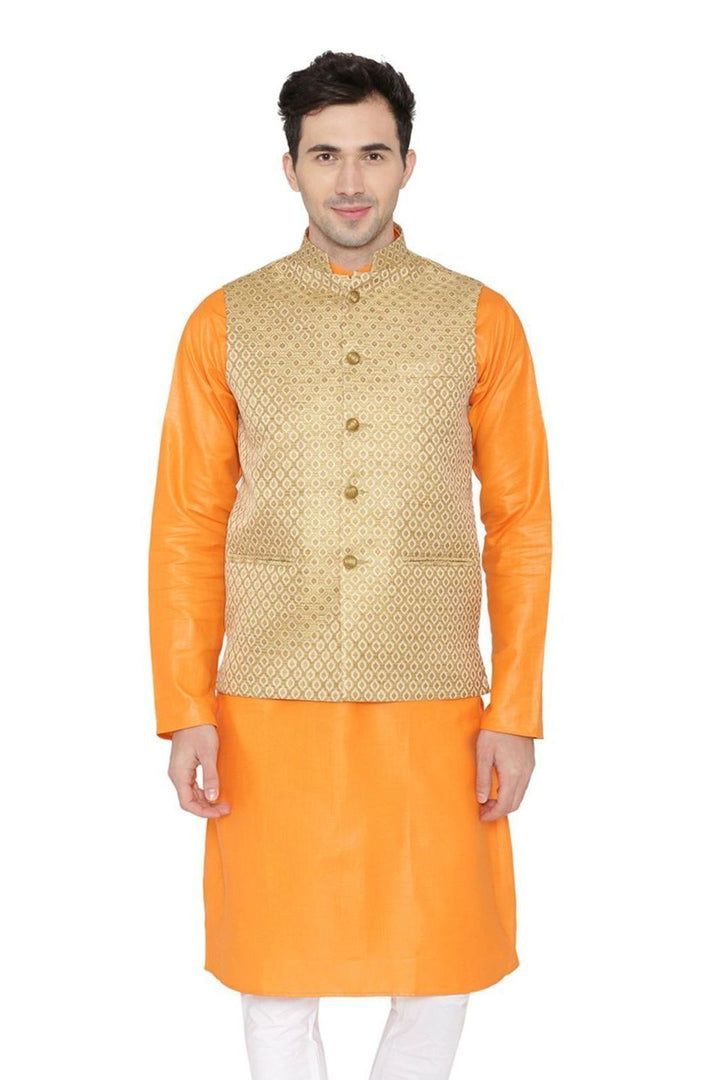Banarasi Rayon Cotton Gold Nehru Jacket