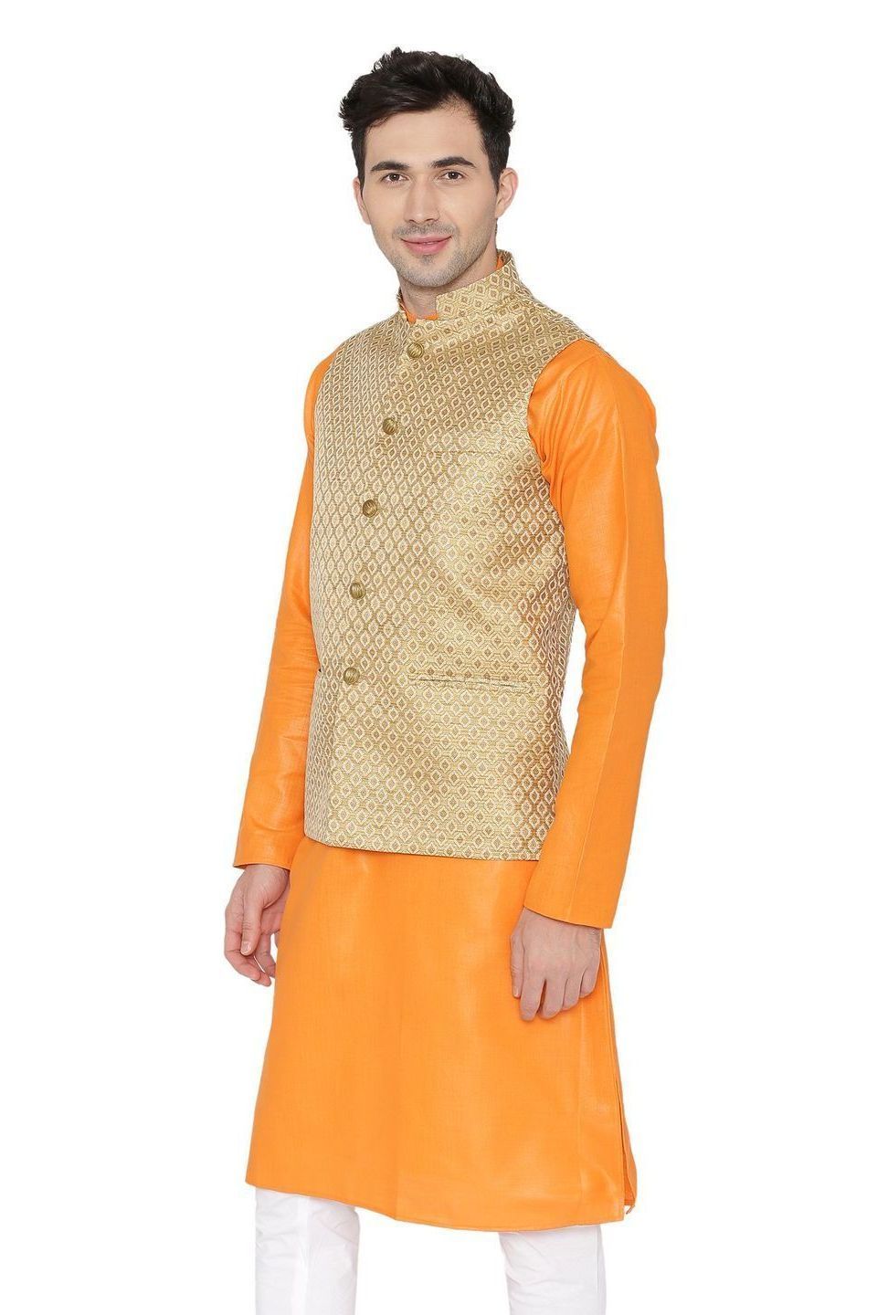 Banarasi Rayon Cotton Gold Nehru Jacket