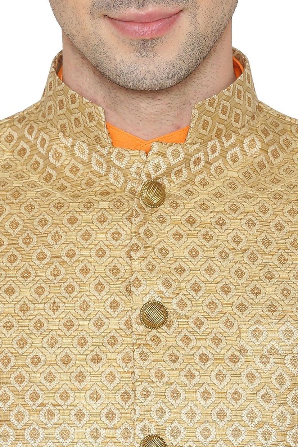 Banarasi Rayon Cotton Gold Nehru Jacket