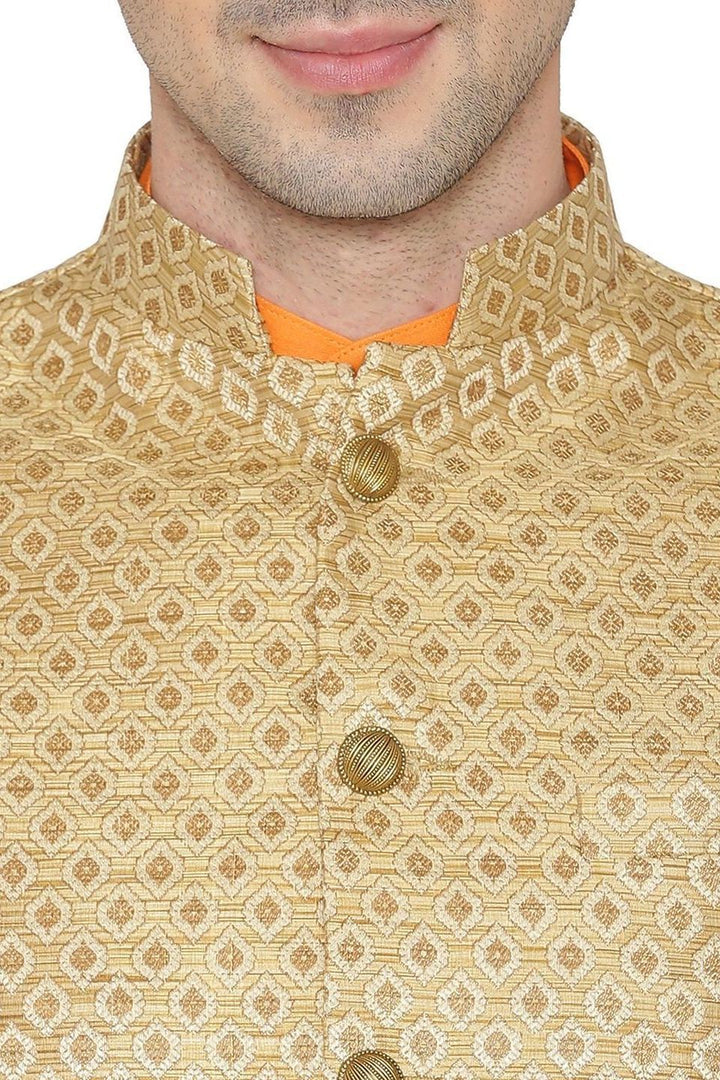 Banarasi Rayon Cotton Gold Nehru Jacket