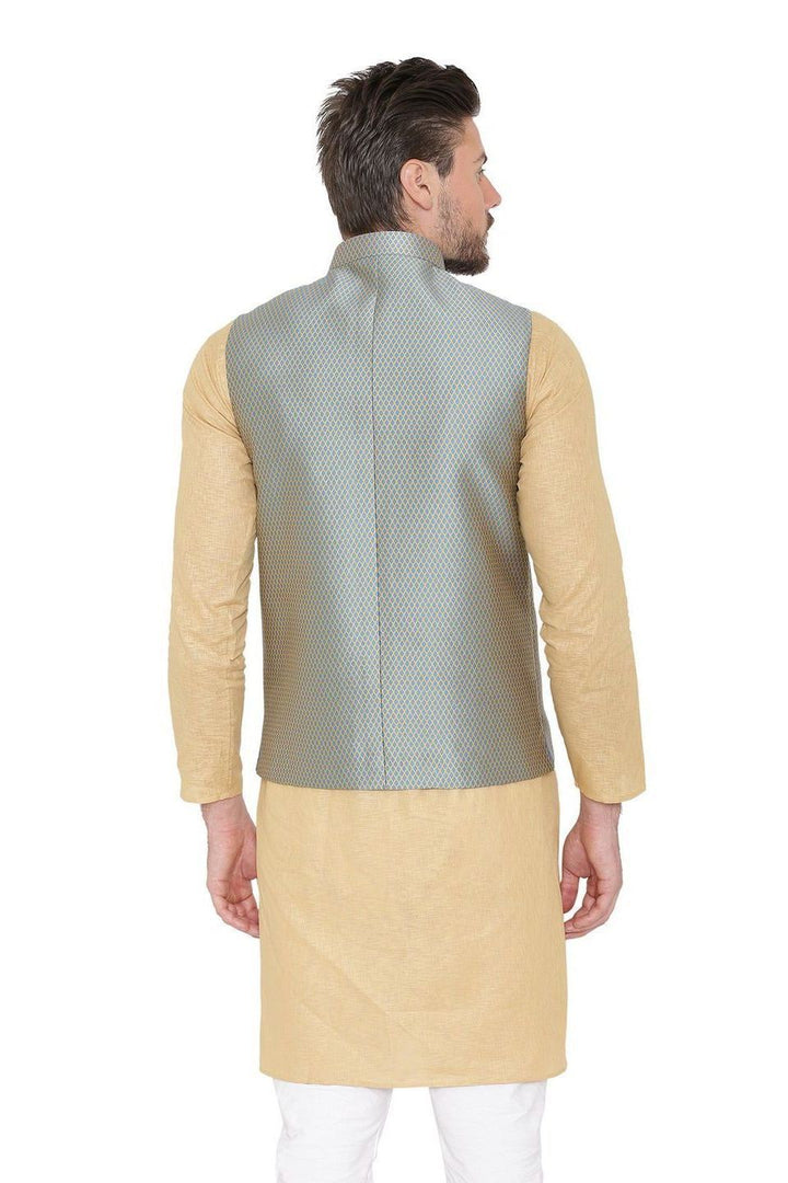 Banarasi Rayon Cotton Blue Nehru Jacket