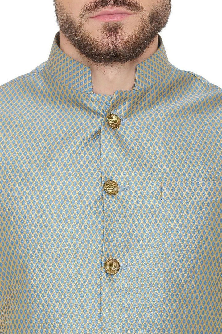 Banarasi Rayon Cotton Blue Nehru Jacket