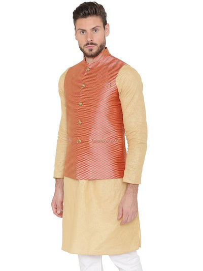 Banarasi Rayon Cotton Red Nehru Jacket