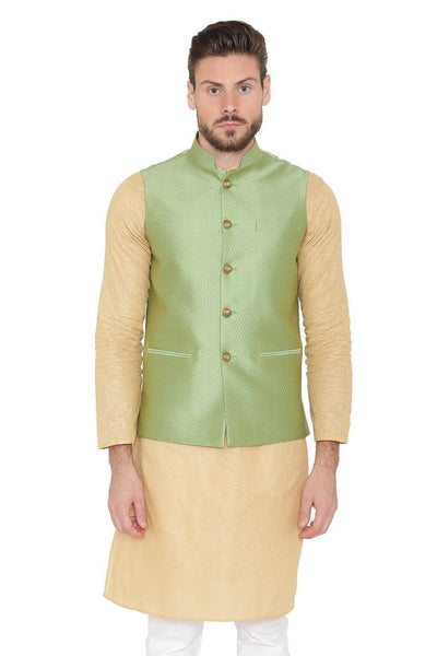 Banarasi Rayon Cotton Green Nehru Jacket