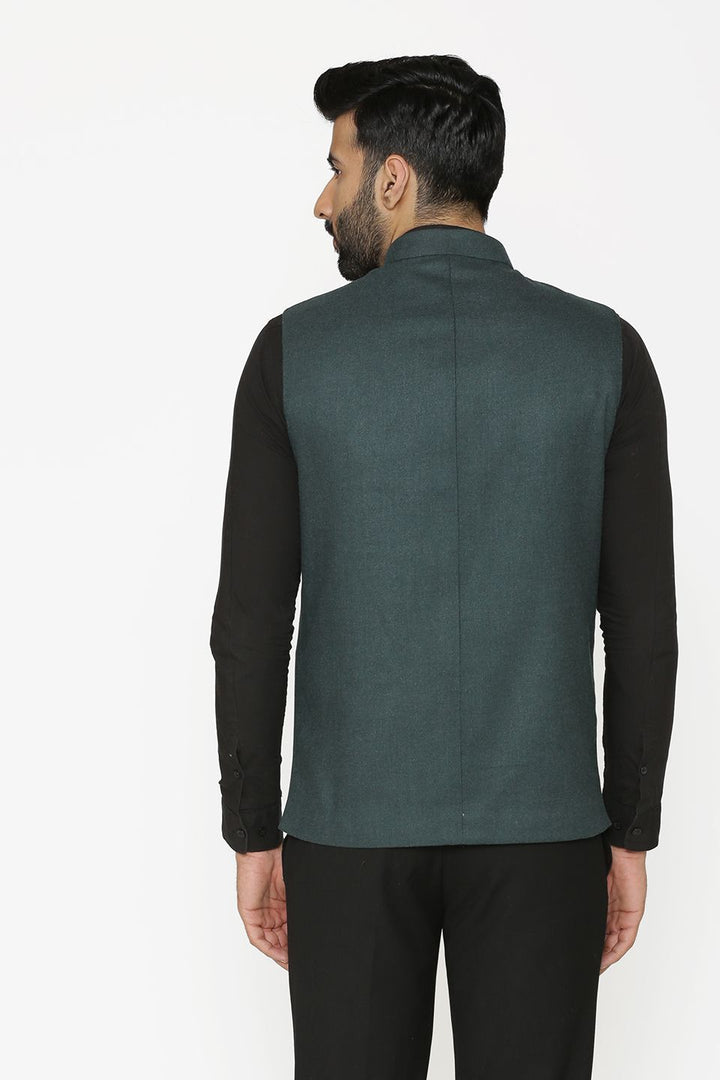 Tweed Wool Green Nehru Jacket