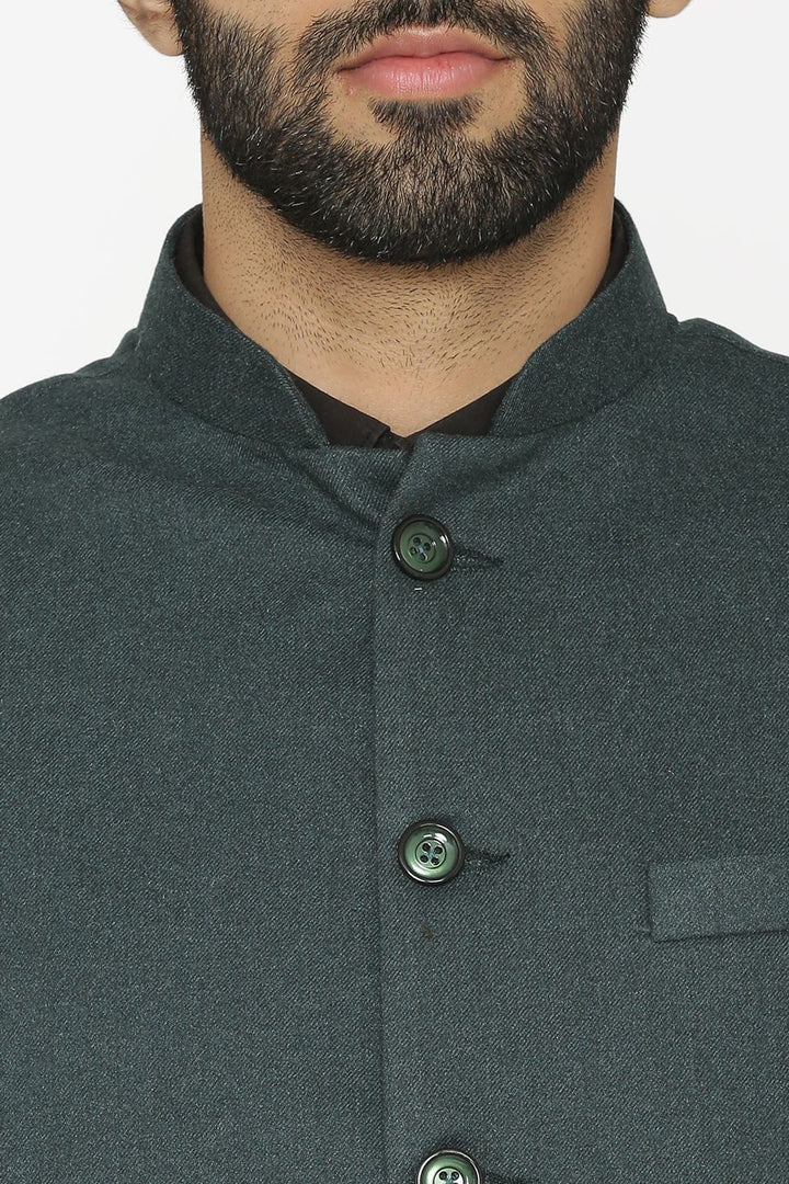 Tweed Wool Green Nehru Jacket