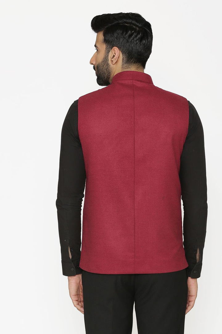 Tweed Wool Red Nehru Jacket