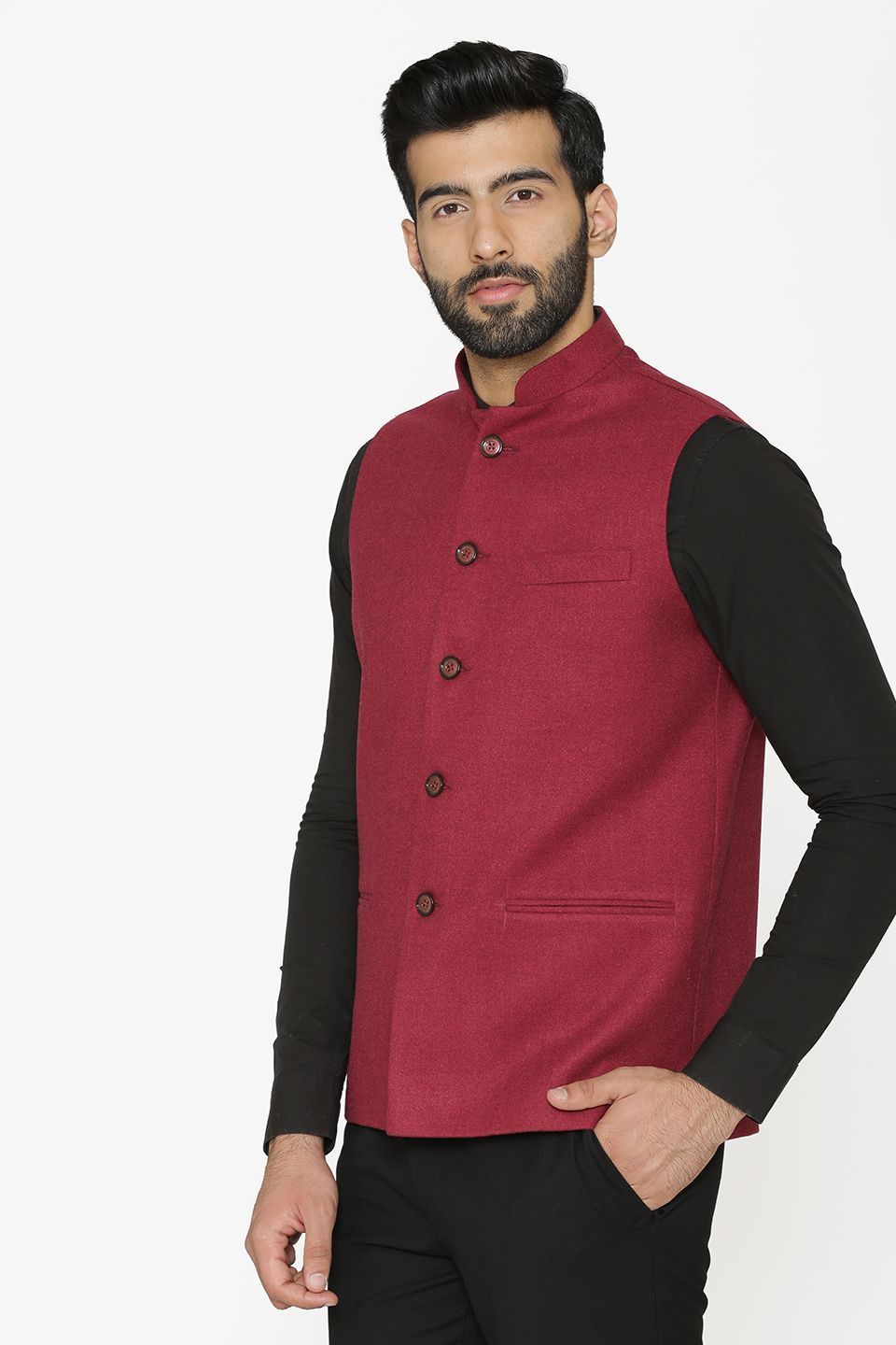 Tweed Wool Red Nehru Jacket