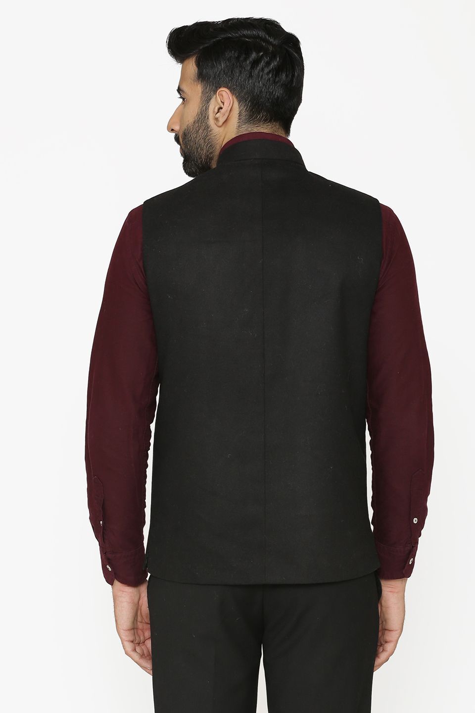 Tweed Wool Black Nehru Jacket