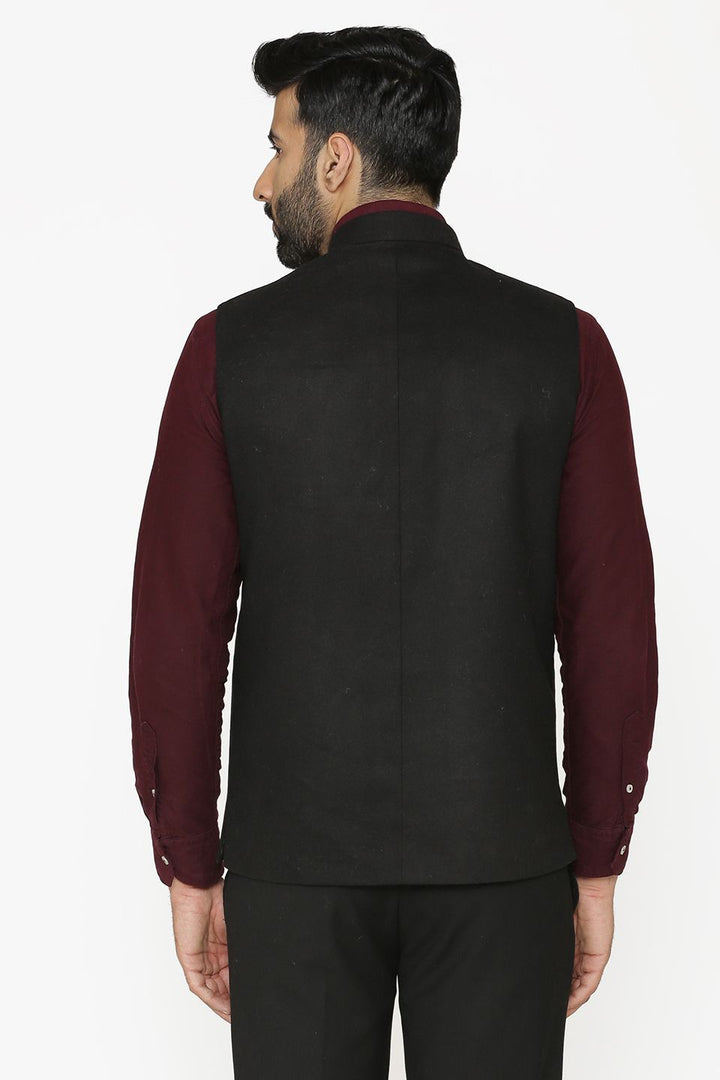 Tweed Wool Black Nehru Jacket