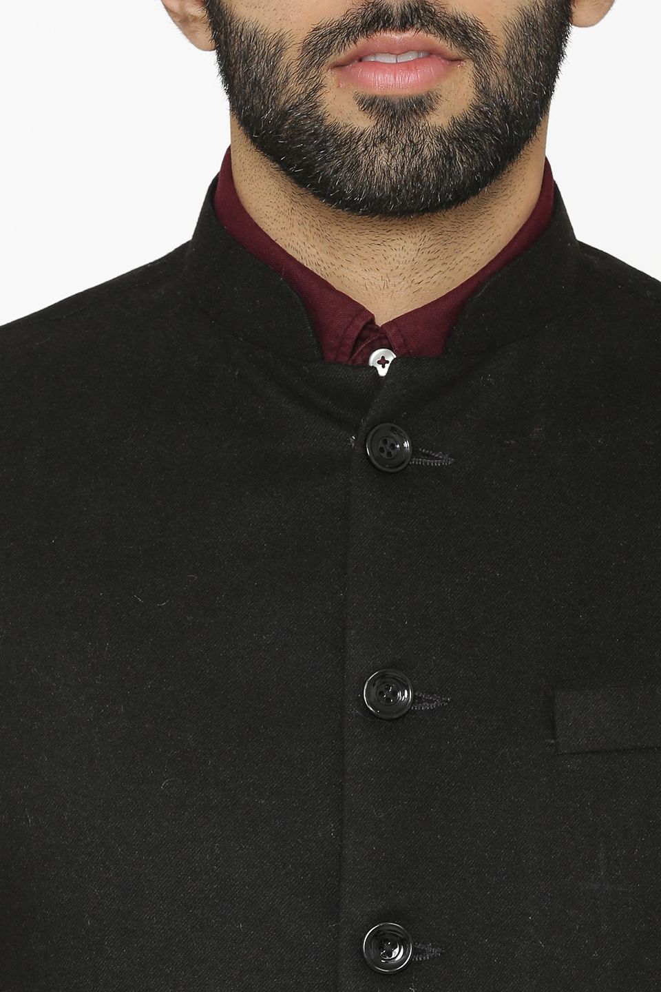 Tweed Wool Black Nehru Jacket