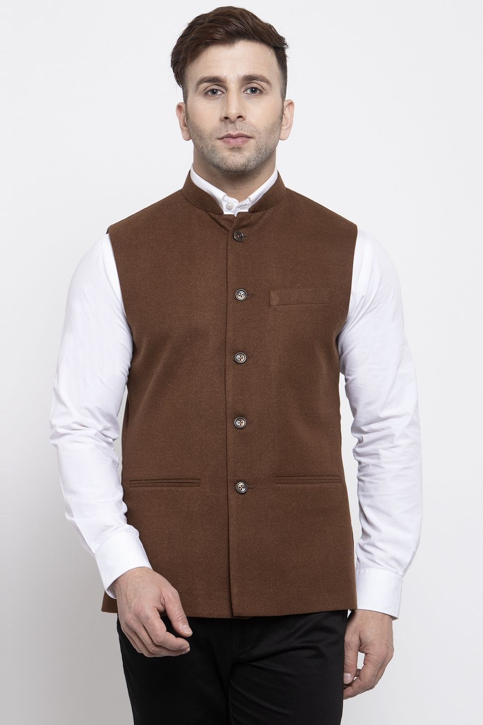 WINTAGE Men's Tweed Wool Festive and Casual Nehru Jacket Vest Waistcoat : Brown