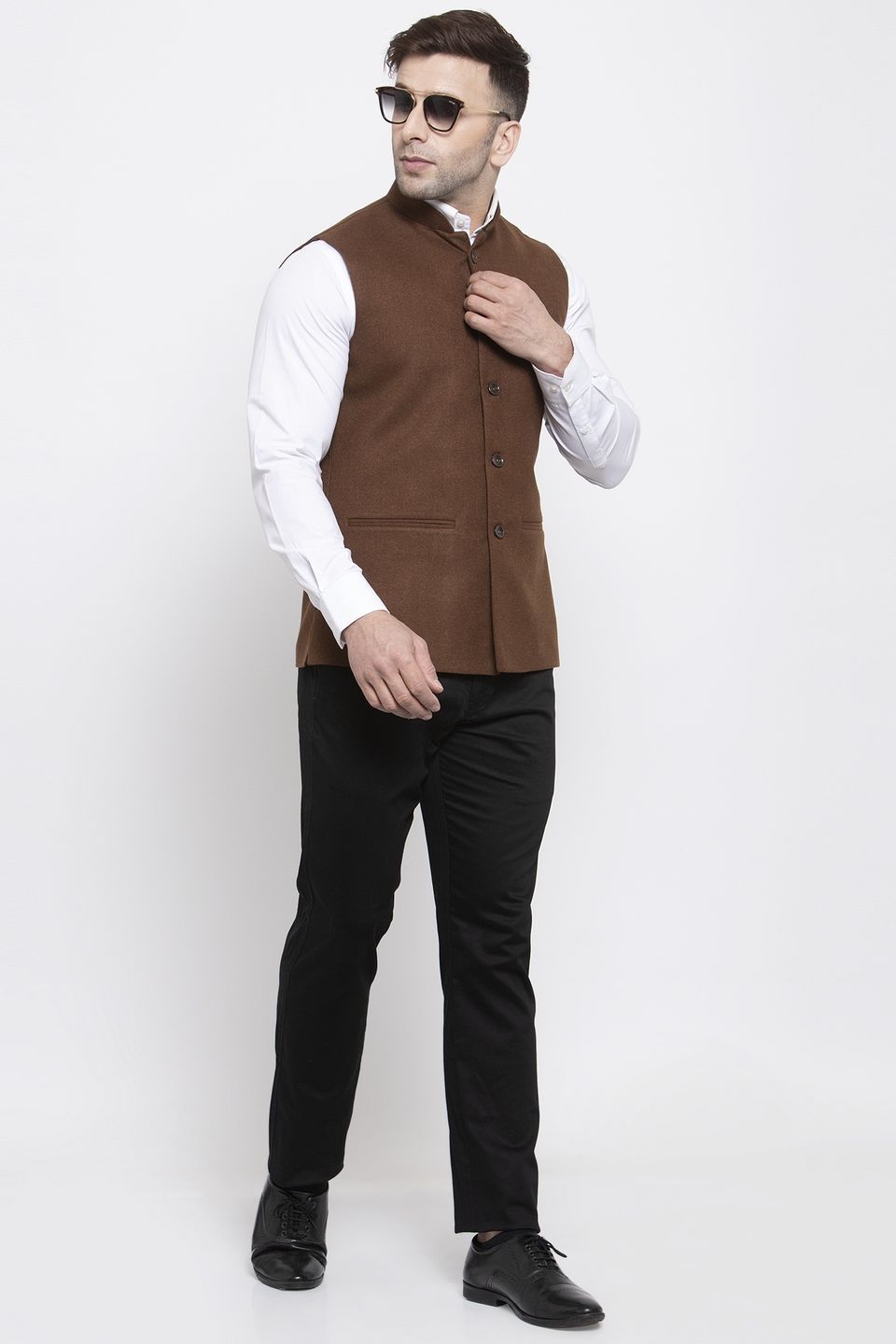 WINTAGE Men's Tweed Wool Festive and Casual Nehru Jacket Vest Waistcoat : Brown