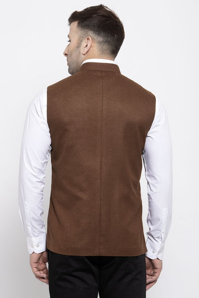 WINTAGE Men's Tweed Wool Festive and Casual Nehru Jacket Vest Waistcoat : Brown