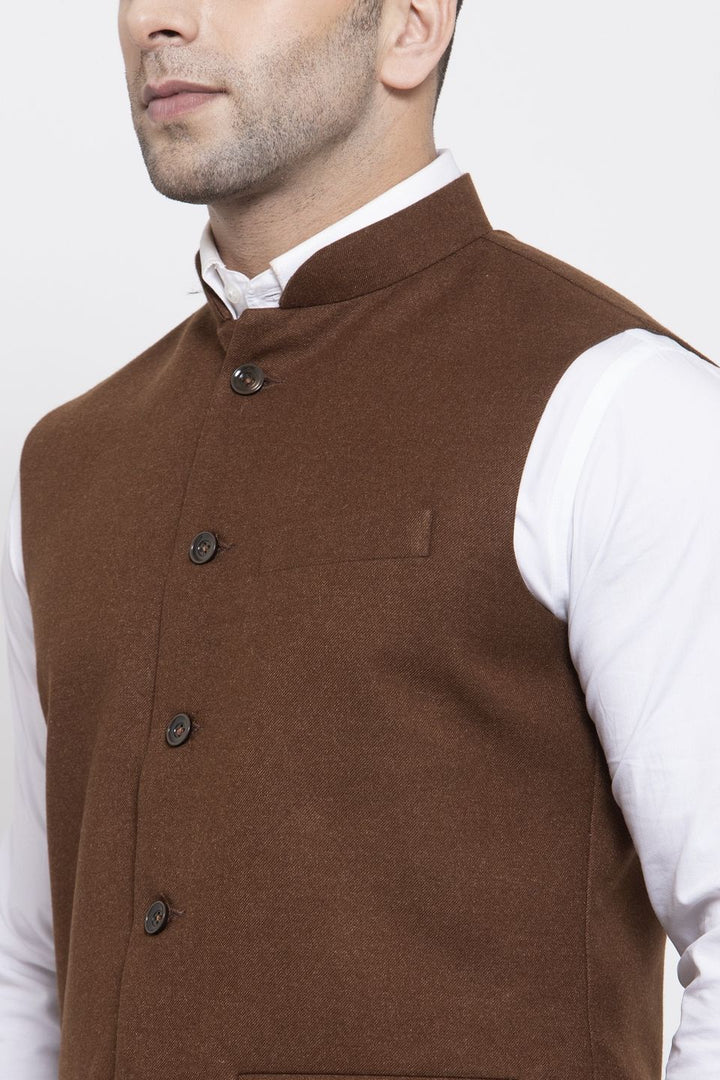 WINTAGE Men's Tweed Wool Festive and Casual Nehru Jacket Vest Waistcoat : Brown