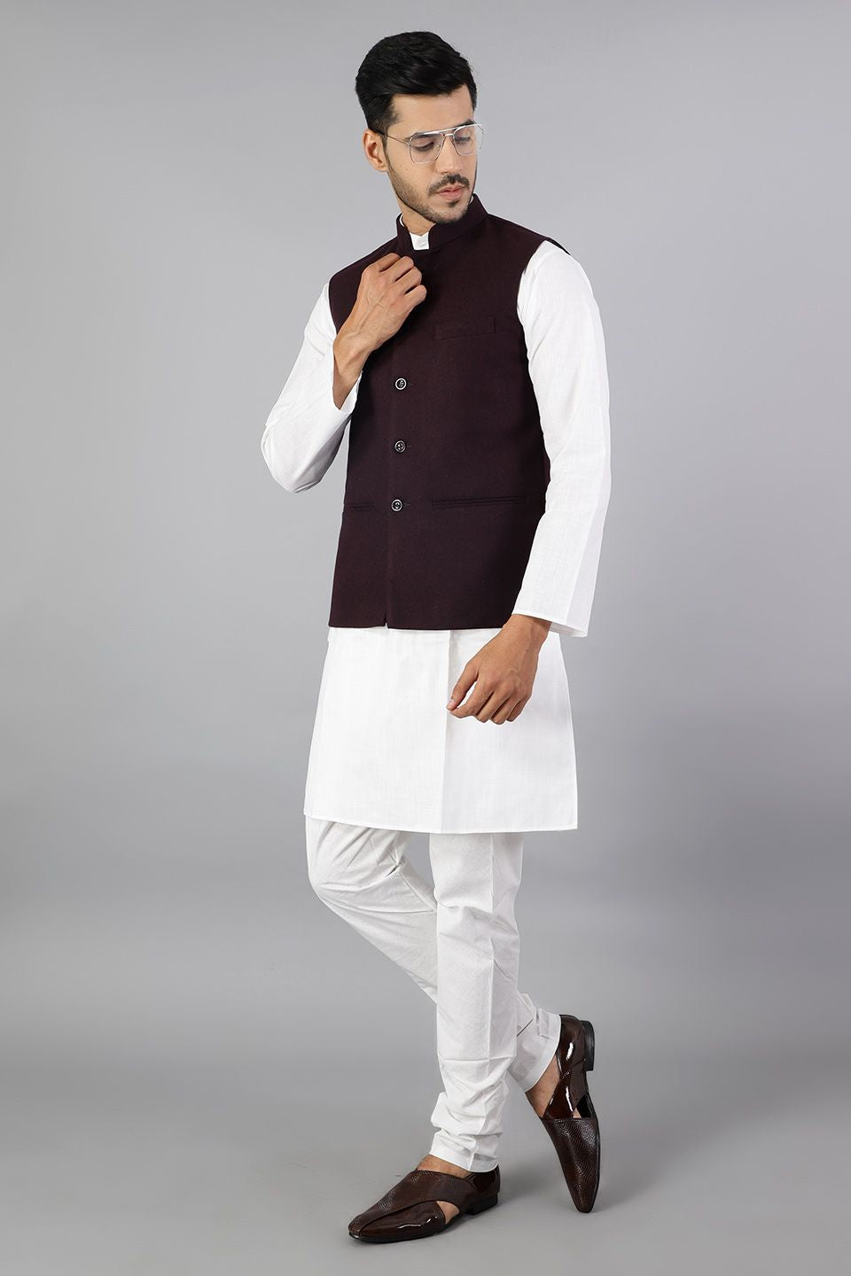 Tweed Wool Purple Modi Nehru Jacket