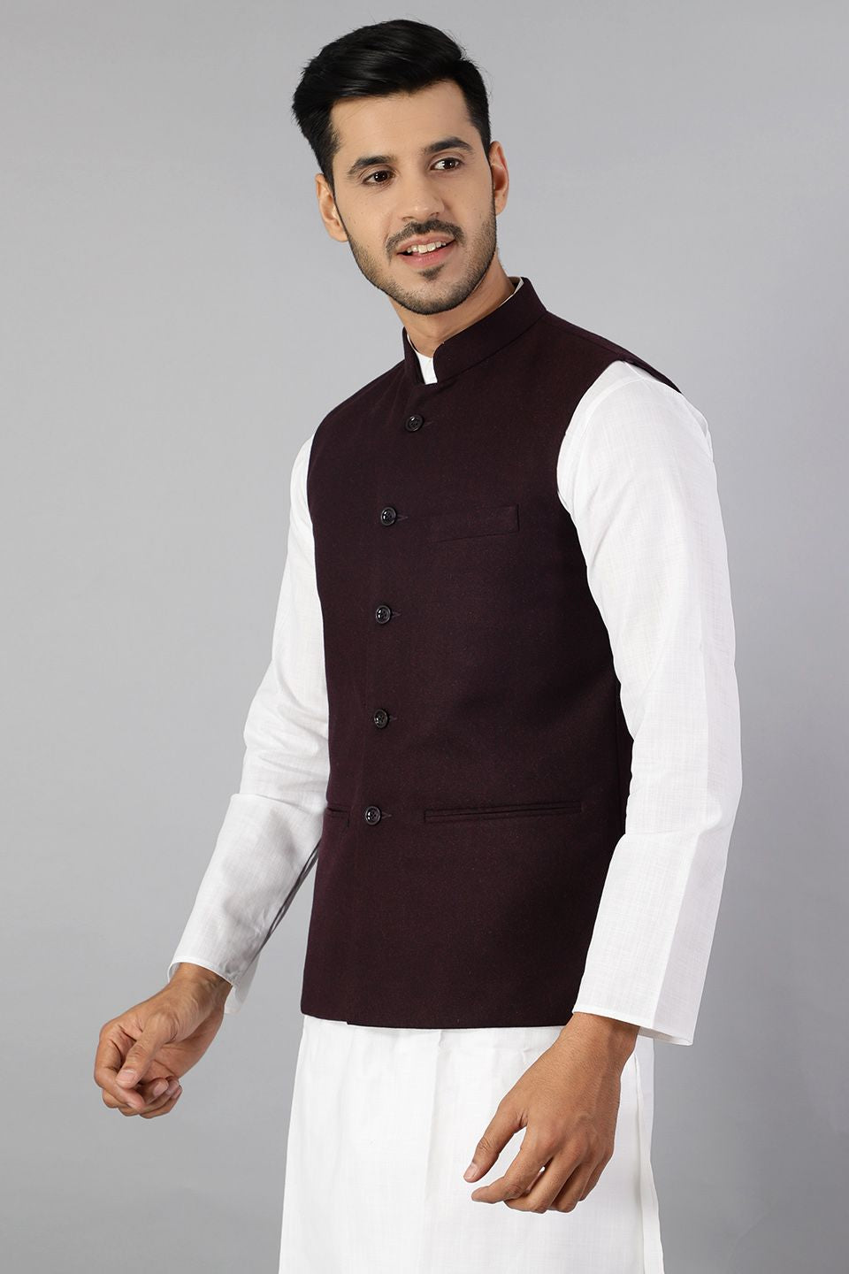 Tweed Wool Purple Modi Nehru Jacket