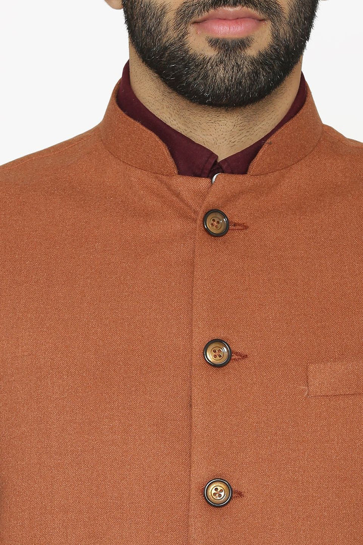 Tweed Wool Orange Nehru Jacket